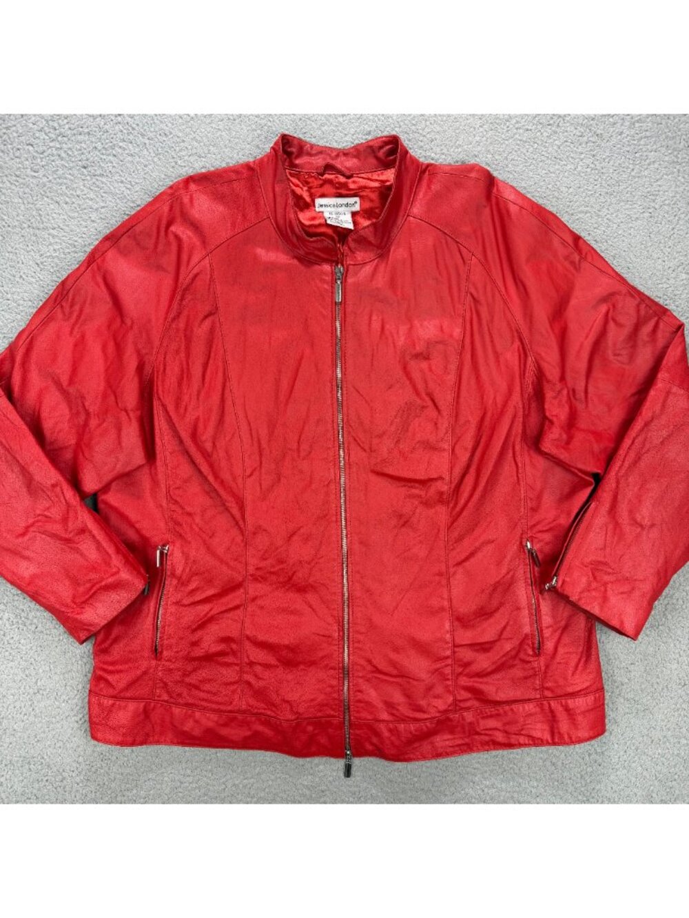 Jessica London Jacket Womens 22 Red Leather Biker Motorcycle Moto Vintage